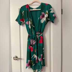 Babaton Wrap Dress Green with Flowers Like New